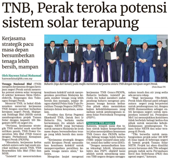 TNB, Perak Teroka Potensi Sistem Solar Terapung