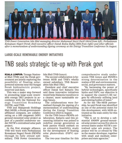 TNB Seals Strategic Tie-up with Perak Govt