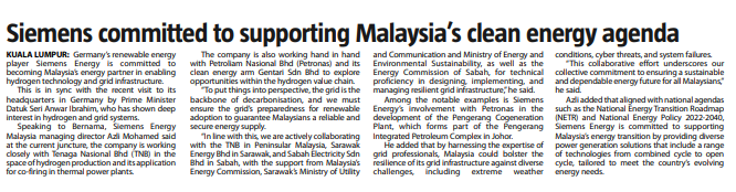 Siemens committed to supporting Malaysia’s clean energy agenda